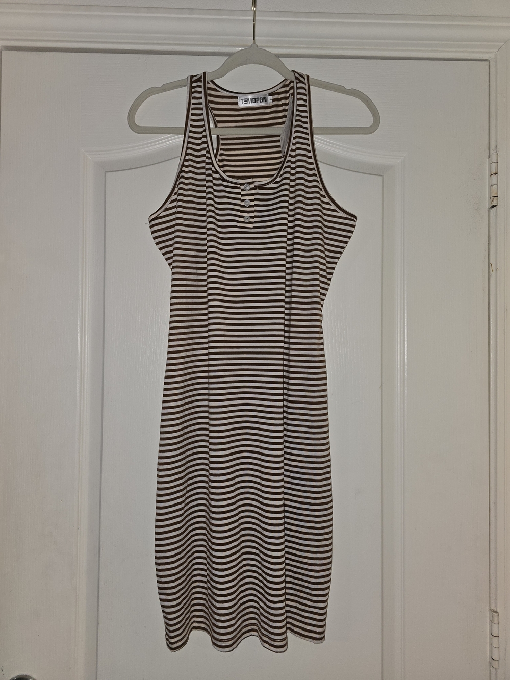 Striped Brown & White Ribbed Midi Tank Dress